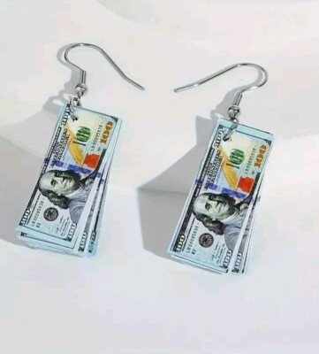 Aretes Largos Creativos Con Billetes De 100 Dólares Modernos  Boho Para Mujeres 