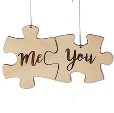 You and Me Puzzle Piece Christmas Ornament Set  Handmade Wood Holiday Gift f...