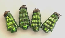 Creative Co-Op Set 4 Mercury Glass Green Christmas Tree Shape Ornaments 2" x 1"