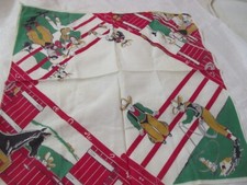 Vintage 1950's Handkerchief white green tan printed Cowboys