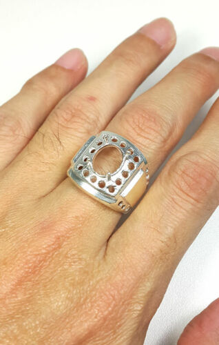 #0002 Oval 8 x 10 mm. Sterling Silver 925 Semi-Mount Setting Ring Man's - Picture 3 of 7