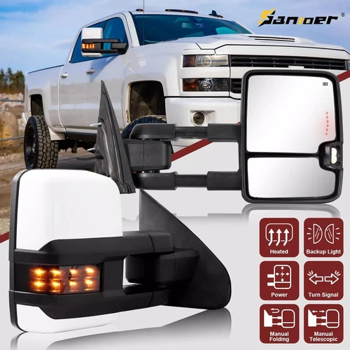 Painted White Tow Mirrors For 2015-2019 Chevy Silverado GMC Sierra 2500HD 3500HD