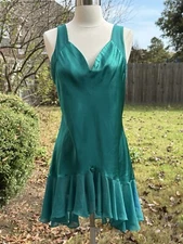 Vintage Val Mode Slip Dress Green Satin Lingerie Size Medium