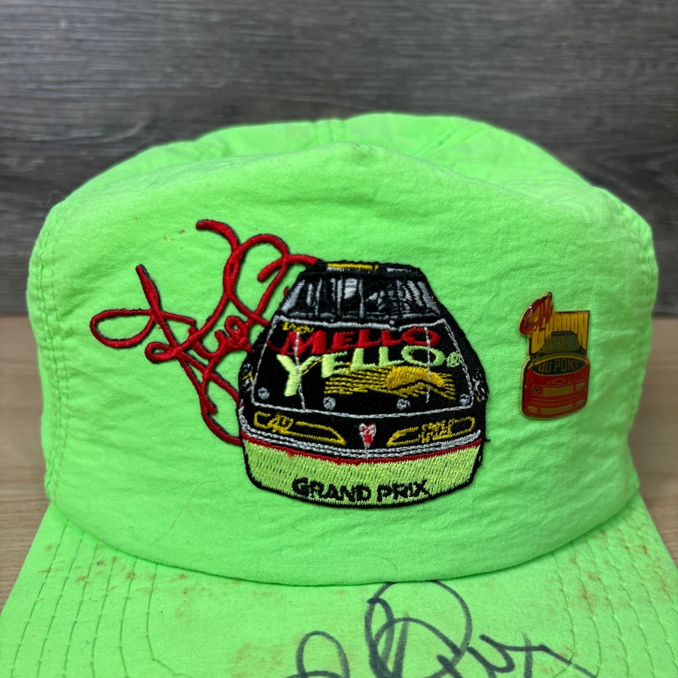 Vintage Kyle Petty Hat Cap Snapback Green Nylon Mellow Yellow USA Made AUTO - Image 2 of 4