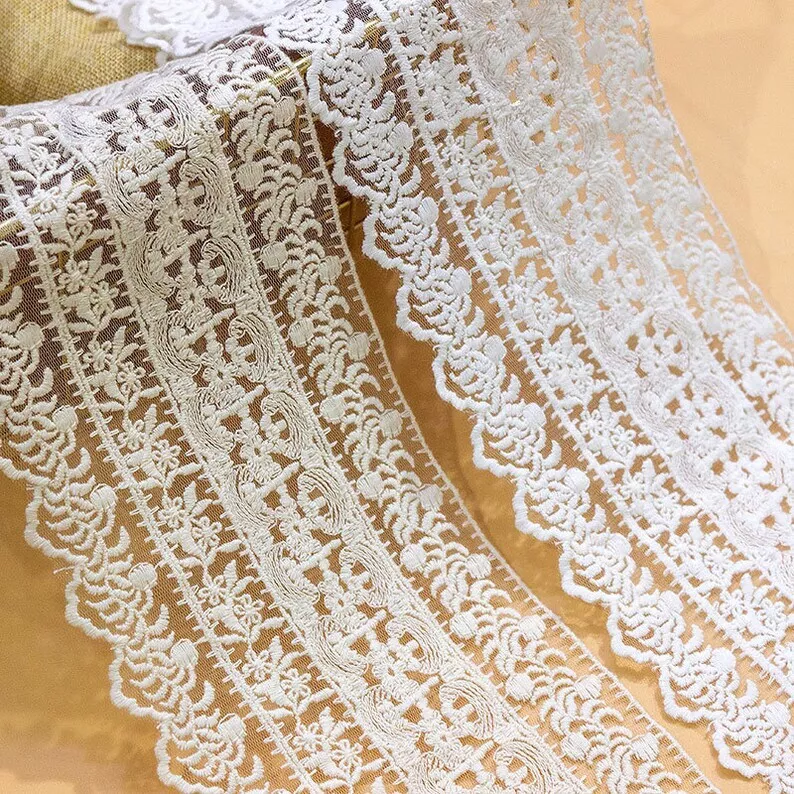 Cotton Ruffled Lace Trim White  Cotton Ruffles Fabric Trim