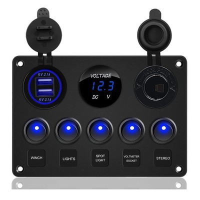 5 Gang Multi-Function Rocker Switch Panel 4.2A Dual USB Charger with Circuit ...