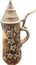 New King German Lidded Stein Handmade Hand Painted High Relief w/COA