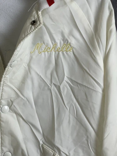 Vintage Aristo-Jac Button Up Satin Jacket Martin Racing Team Adult Large White image 2