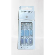 imPRESS Press-On Manicure Spring Collection Short Square Fake Nails Blue 30 Piec