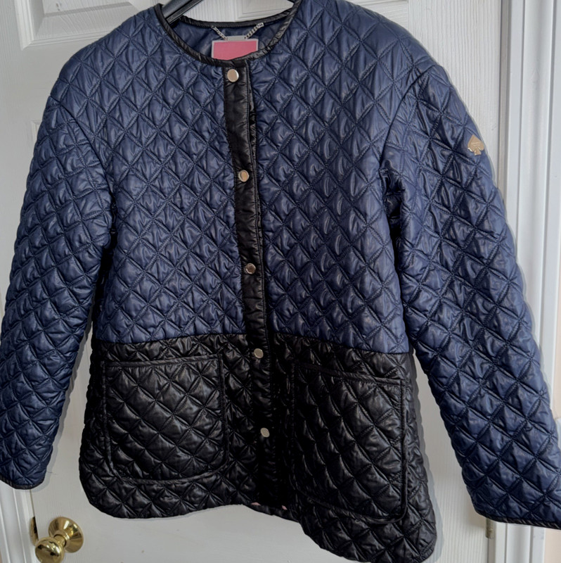 Women Sz Small Kate Spade Quilted Mid Weight Insulated Jacket Navy Blue Black
