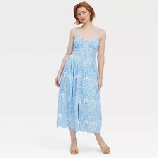 Women's Floral Vines Drop Waist Midi A-Line Dress Blue - Roller Rabbit