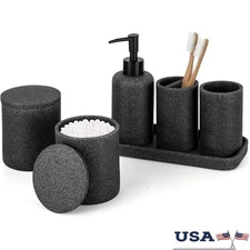 6 Piece Bathroom Accessory Set Soap Dispenser Toothbrush Holder Vanity Tray Jars