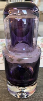 VTG Krosno Poland Purple Blown Glass Decanter Tumble Up Bedside Carafe Bubble