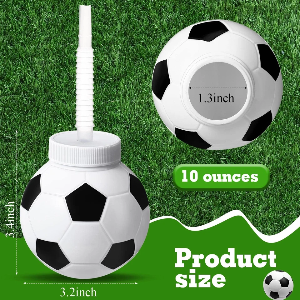 Juego de 12 tazas de pelota de fútbol con pajitas y tapas, plástico reutilizable de 10 oz de fútbol C... Foto 2 de 4