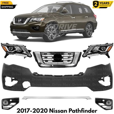 Front Bumper Cover Paintable & Grille Assembly For 2017-2020 Nissan Pathfinder