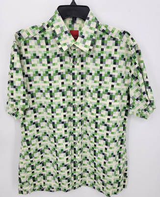 Esprit Vintage Shirt Mens Medium Green Check Short Sleeve Retro 90s Rockabilly
