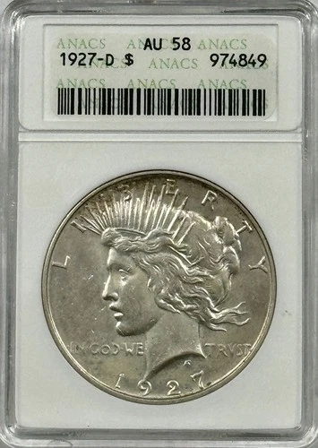 1927-D Peace Dollar ANACS AU-58 Old Soapbox Holder