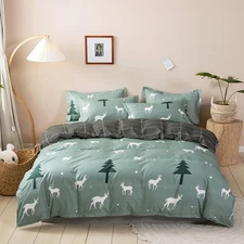 Christmas Deer Duvet Cover Queen Size,Christmas Tree Duvet Cover Set Reversib...
