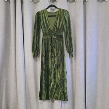 Cider Velvet Dress Dark Green V-Neck Long Sleeve Button Bodice Size Small