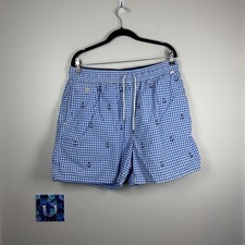 Men  s Polo Ralph Lauren Blue Gingham Anchor Embroidery Swim Trunks XXL Preppy
