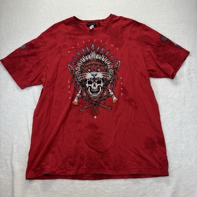 Affliction Black Label T Shirt Mens 3XL Red Tie Dye Indian Chief Skull Live Fast