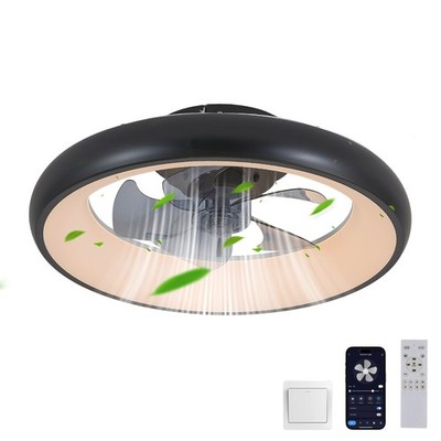 20'' Modern Smart Fan Light Flush Mount LED Ceiling Lamp Kit Dimmable with Remote