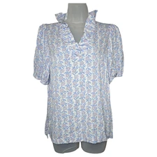 Crown Ivy Wom LG Short Sleeve Blouse Ruffle Collar Spring Summer Preppy Classic 