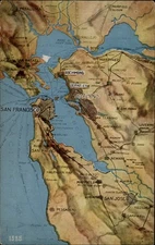 California San Francisco San Jose Oakland topographical map ~ postcard sku829