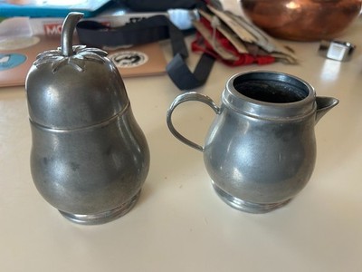 Vintage Queen Art Pewter Cream and Pear Sugar Bowl W/Lid Made in Brooklyn