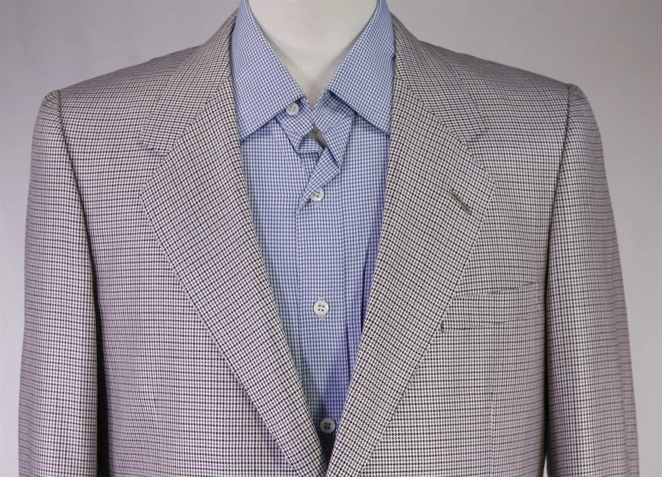 Hickey-Freeman сделанный на заказ Серебряный бордовый фиолетовый чек шерсти шелк Sportcoat Blazer 40с - Изображение 3 из 4