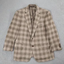 Paul Stuart Blazer Mens 44 Reg Beige Green Plaid Escorial Wool Sport Coat Jacket