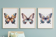 Butterfly Wall Art Prints, Set of 3 Colorful Butterflies, Wall Art Decor Prints