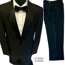 2 pc Raffinati ROBERT WAGNER BlackTuxedo Men SATIN LAPEL Prom Formal Tux Suit 44