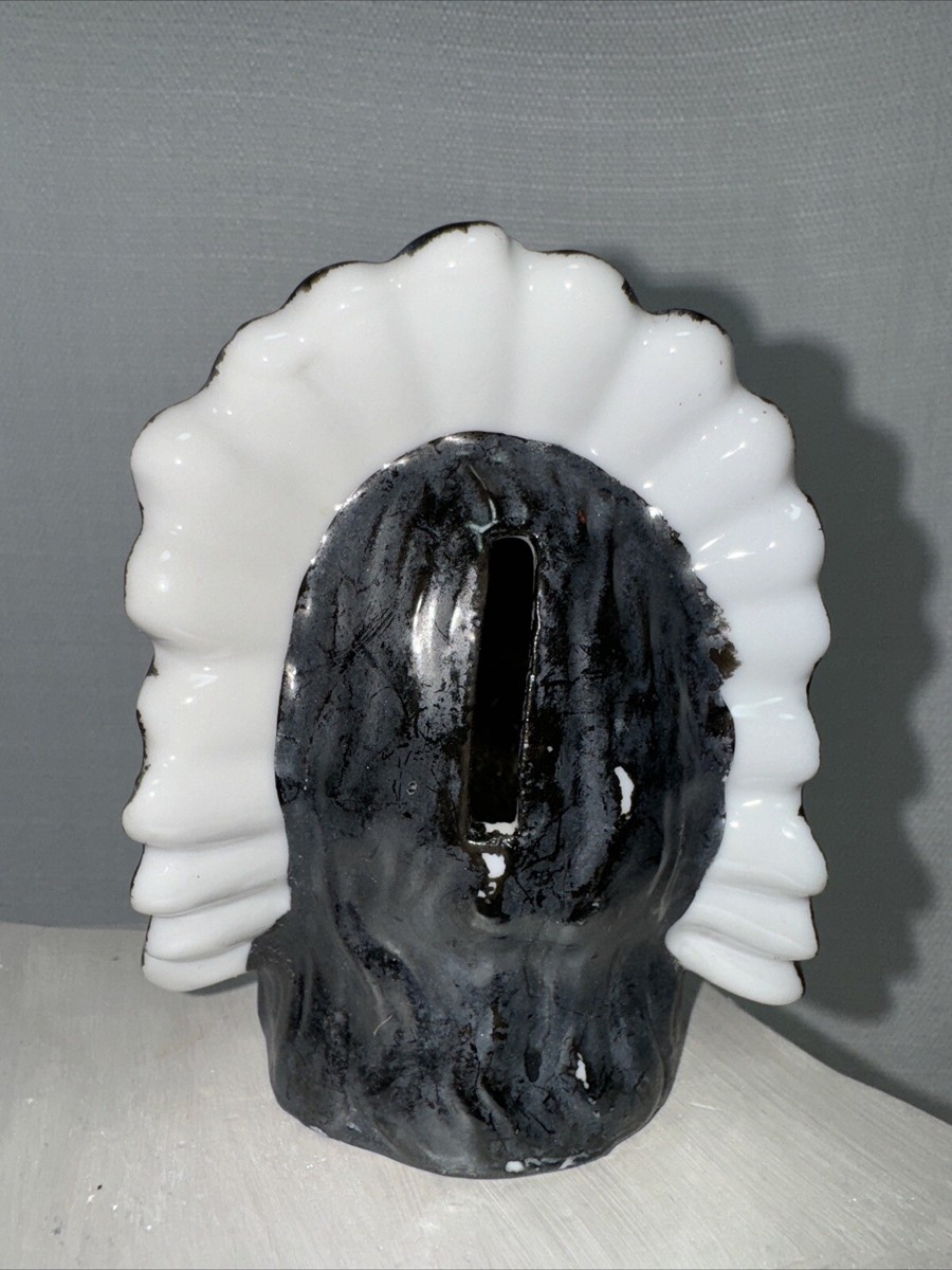 Coin Bank Native American Indian Chief With Head Dress Porcelain