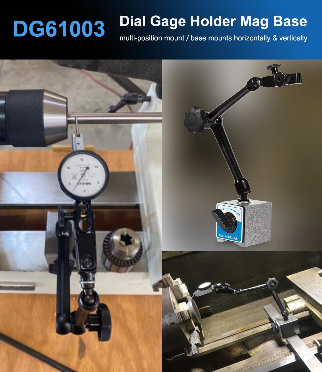 For Noga DG61003 Regular Duty Dial Gage Holder Mag Base w/Metal Fine Adjust