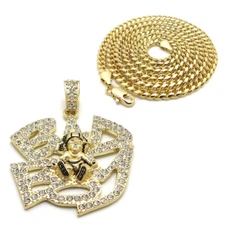 Iced Gold PT BAD BOY Pendant & 24" Box, Cuban, Rope Chain Hip Hop Necklace