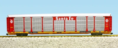 USA Trains R17170 SANTA FE BI-LEVEL AUTO CARRIER RED and YELLOW, G Scale - Image 1 of 4