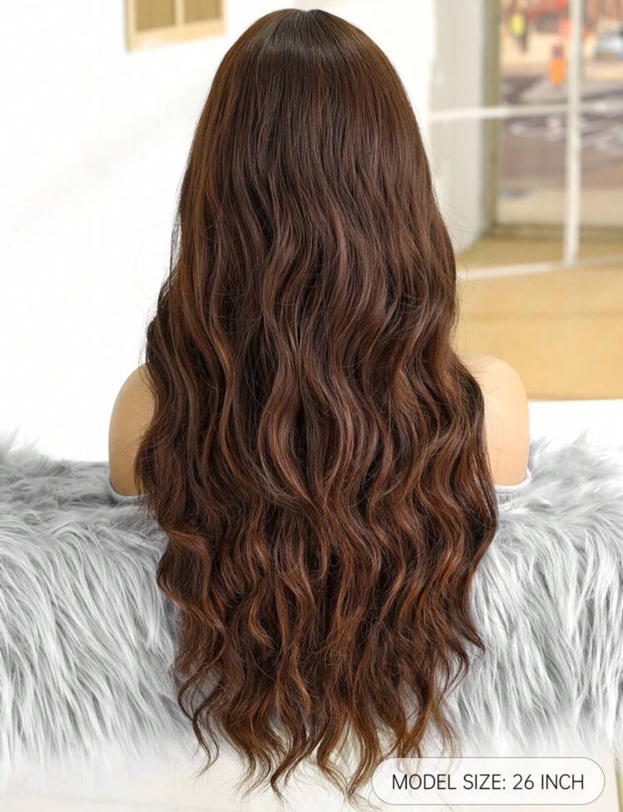 Perruque brune bouclée anti-glisse 65cm pour masquer la perte de cheveux
