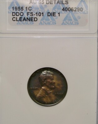 1955/55 DDO LINCOLN WHEAT CENT/PENNY DOUBLE DIE OBVERSE RARE ANACS