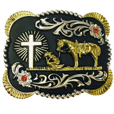 Praying Cowboy Gold Tone Rodeo Western Fashion Unisex Cowboy Belt Buckles