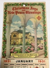1931 Calendar Commissariat Of The Holy Land Washington DC Christmas Religious