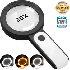 Magnifying Glass with Light 30X Handheld 18LED 3 Modes for Seniors Reading Coins