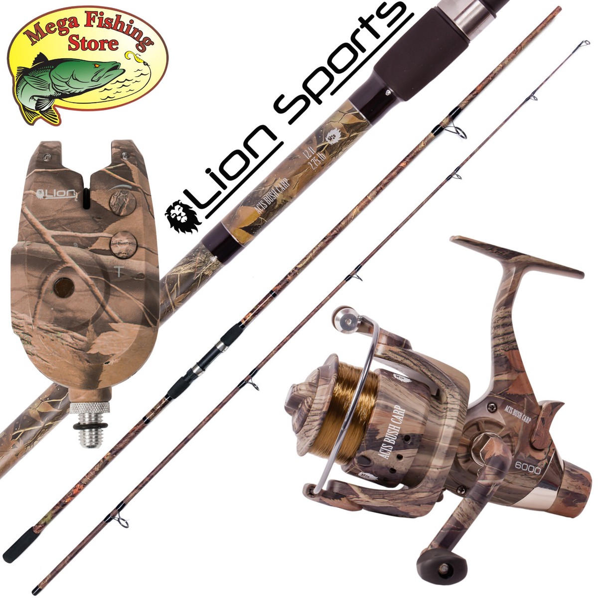 Lion Camou Karpfen Set - Karpfenrute + Freilaufrolle + Schnur - Carp Combo  SALE | eBay.de