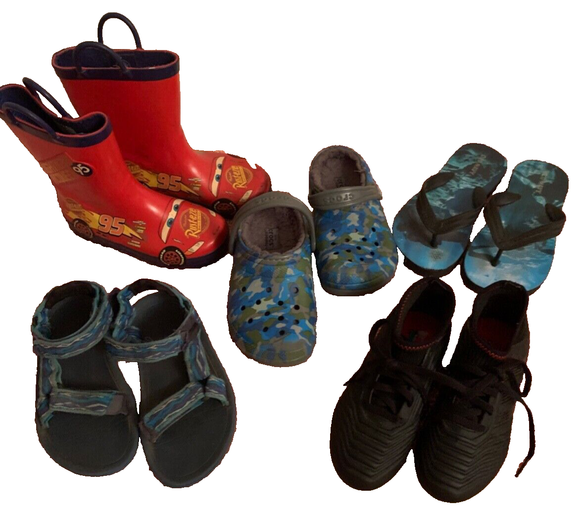 Lotto 5 paia stivali unisex 11 12 taglia adidas unisex Predator scarpe sandali crocs b4