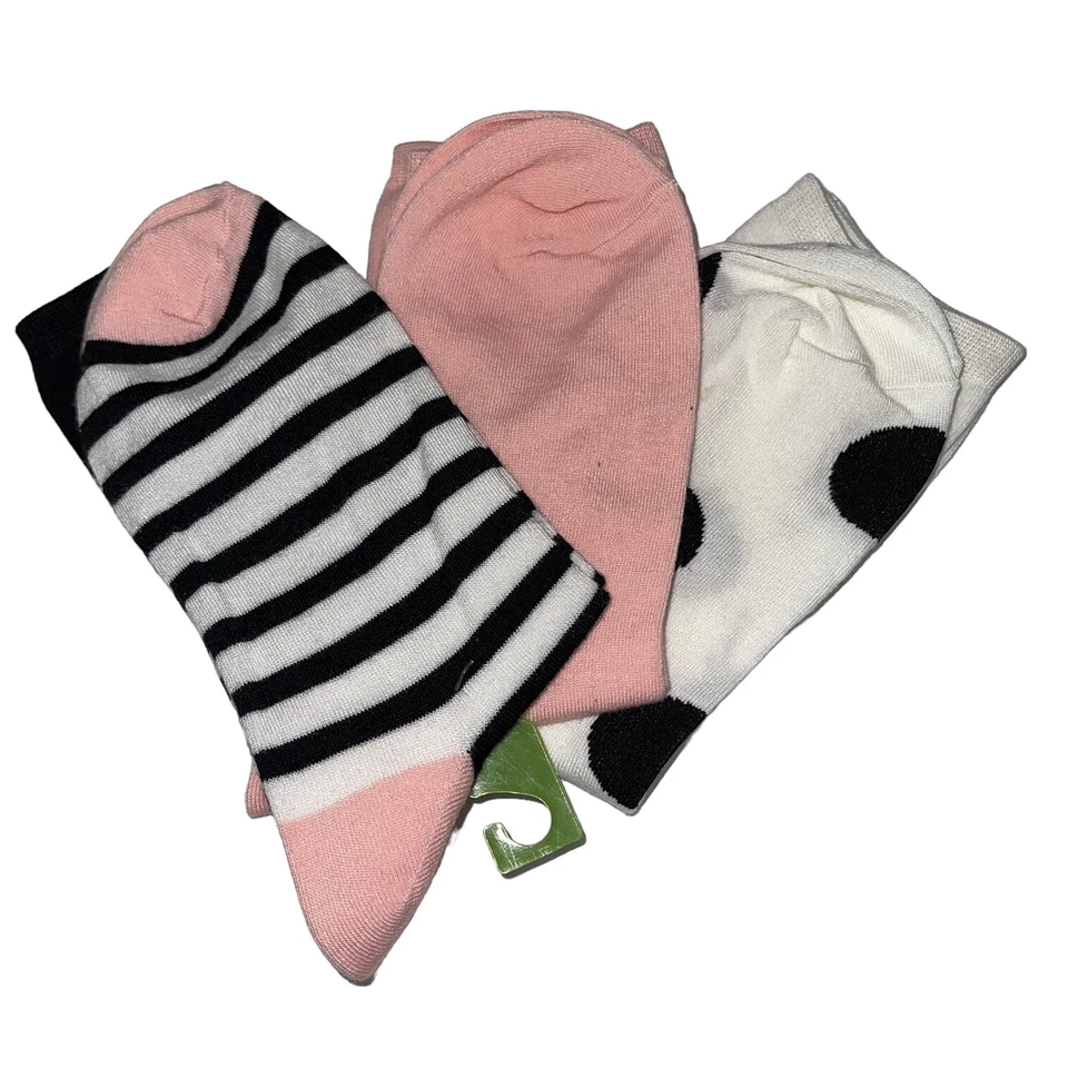 Calcetines Kate Spade Crew Rosa Blanco Negro Rayas Lunares Logo 3 Pares Talla 4-10 Foto 2 de 4