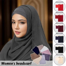 2 Pcs/Set Woman Hijab Jersey Cap Plain Cotton Muslim Scarf Soft Shawl Turban