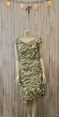 Badgley Mischka Dress 10 Sage Green Ruched Bodycon Off Shoulder Pleat  Cocktail | eBay