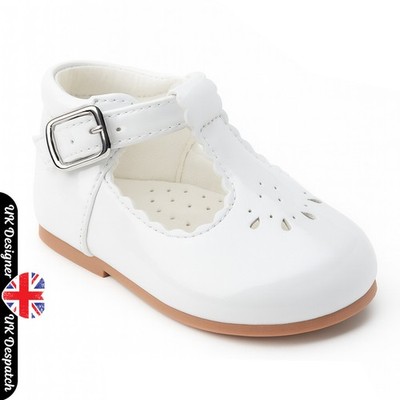 Baby Girls Spanish Shoes Style Patent Pink White Ivory Uk Infant