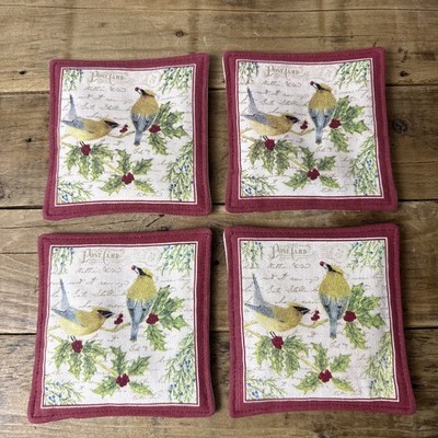 Set 4 Alice's Cottage Scented Spiced Mug Mats Coasters Bird Christmas Holly
