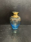 Vtg Murano Ferro & Lazzarini Vase Aqua Blue Glass with 24K Gold Leaf 5”